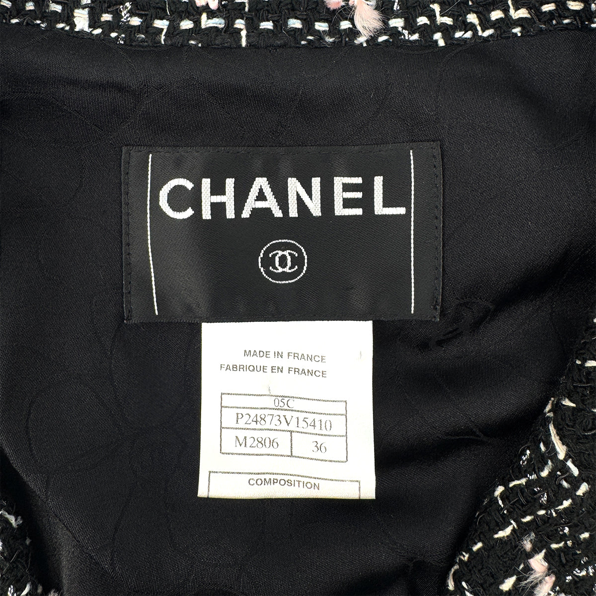 CHANEL FRINGE TRIM TWEED JACKET COCO BUTTON BLACK ACRYLIC 36 05C RTW 90291328