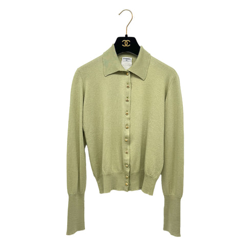 CHANEL VINTAGE COCO BUTTON CARDIGAN TOPS LIGHT GREEN RTW 90291329 - PURPOSE