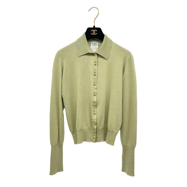 CHANEL VINTAGE COCO BUTTON CARDIGAN TOPS LIGHT GREEN RTW 90291329