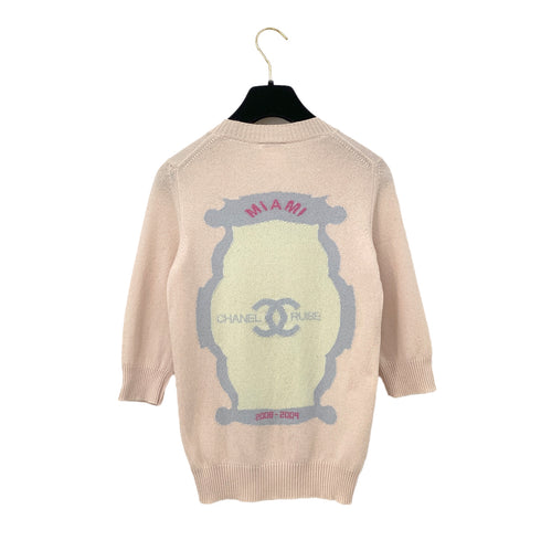 CHANEL MIAMI 2009 CRUISE LINES HALF SLEEVE KNIT TOPS PINK BLUE CASHMERE 34 09C RTW 90291330