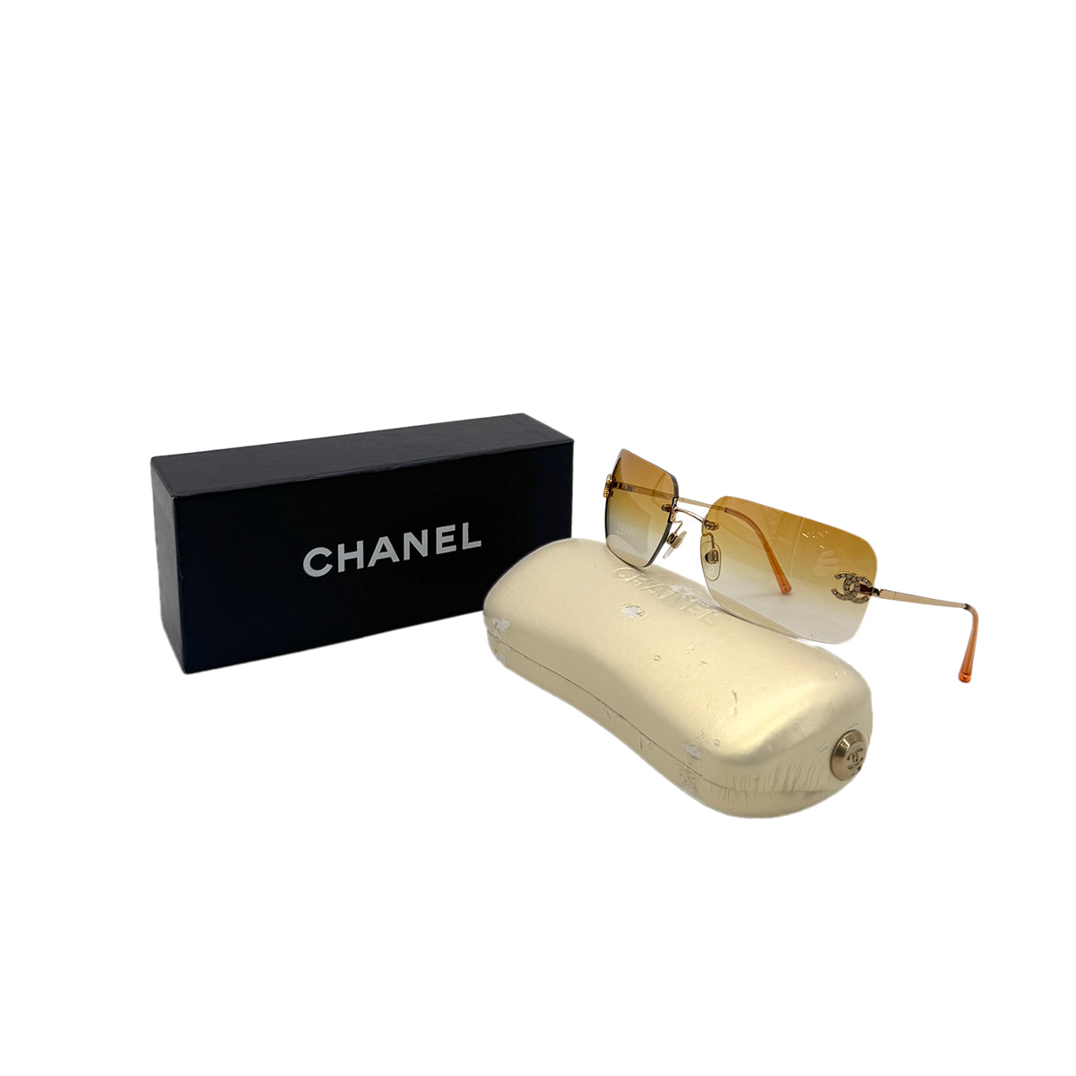 CHANEL VINTAGE SUNGLASSES COCOMARK RHINESTONE ORANGE GOLD EYEWEAR 90291332