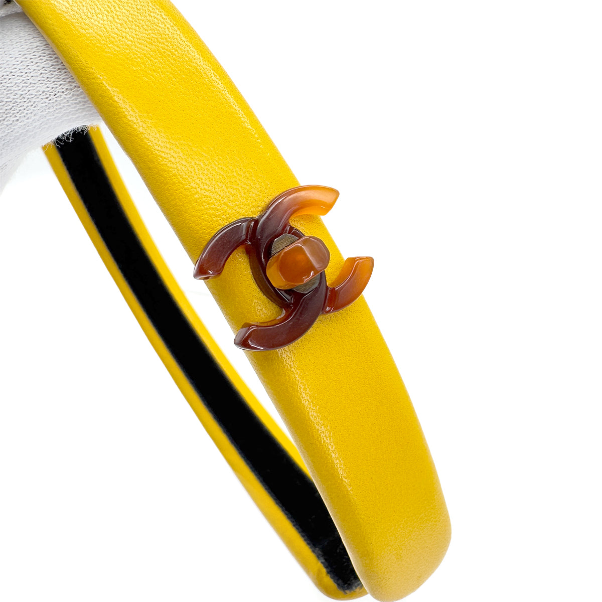 CHANEL HEADBAND COCOMARK YELLOW TORTOISESHELL LAMB SKIN HAIR ACCESSORY 90291334