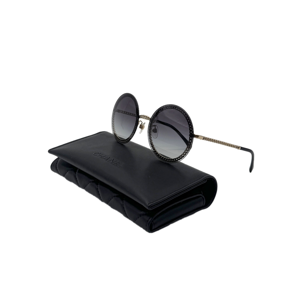 CHANEL SUNGLASSES CIRCLE CHAIN BLACK GOLD EYEWEAR 90291338