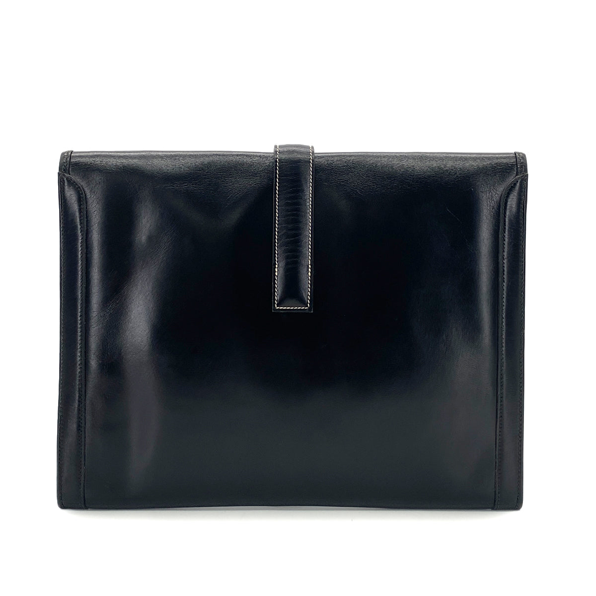 HERMES JIGE GM BLACK BOXCALF CLUTCH BAG 〇O 90291368
