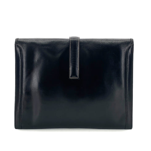 HERMES JIGE GM BLACK BOXCALF CLUTCH BAG 〇O 90291368 - PURPOSE