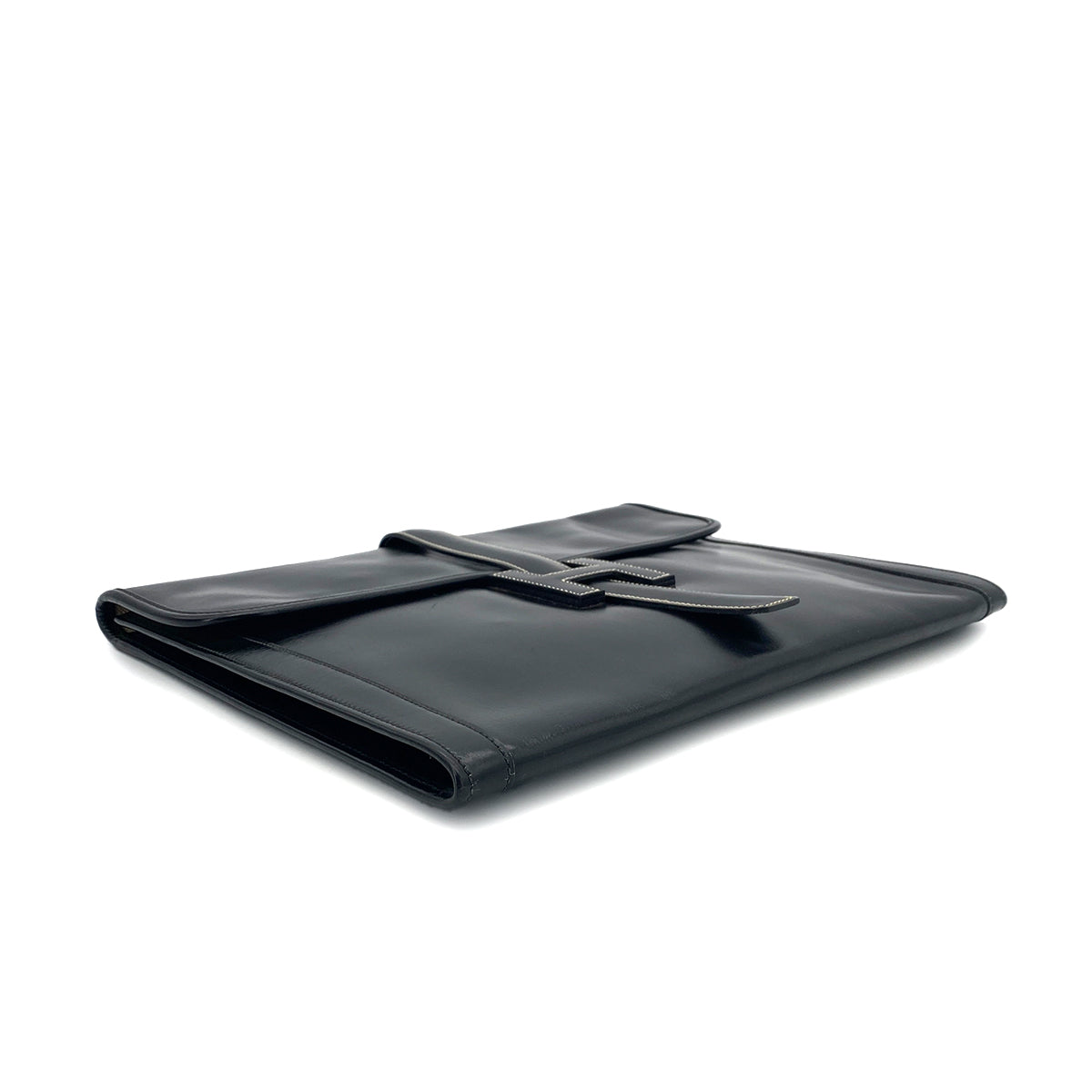 HERMES JIGE GM BLACK BOXCALF CLUTCH BAG 〇O 90291368