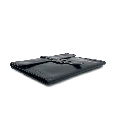 HERMES JIGE GM BLACK BOXCALF CLUTCH BAG 〇O 90291368 - PURPOSE