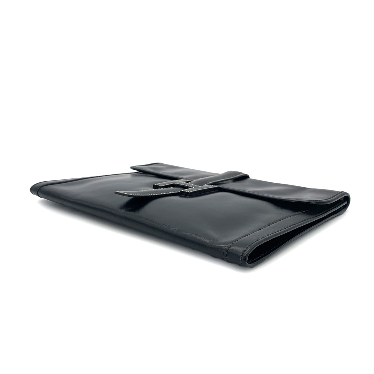 HERMES JIGE GM BLACK BOXCALF CLUTCH BAG 〇O 90291368