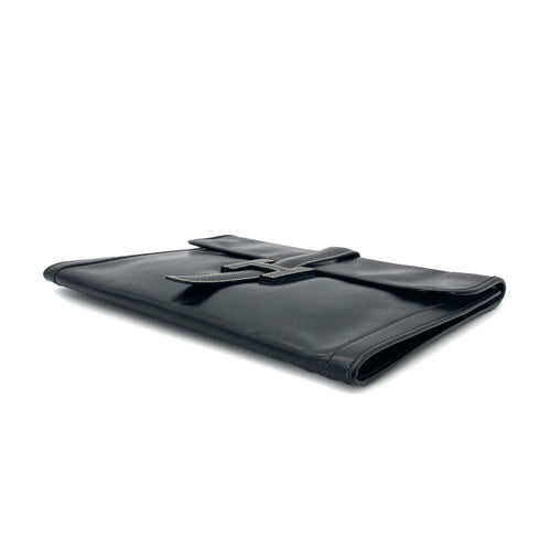 HERMES JIGE GM BLACK BOXCALF CLUTCH BAG 〇O 90291368 - PURPOSE