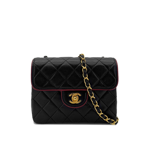 CHANEL VINTAGE MINI SQUARE 17 CHAIN SHOULDER BAG BLACK RED LAMB SKIN 90291370 - PURPOSE