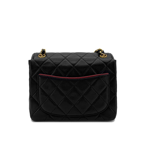 CHANEL VINTAGE MINI SQUARE 17 CHAIN SHOULDER BAG BLACK RED LAMB SKIN 90291370 - PURPOSE