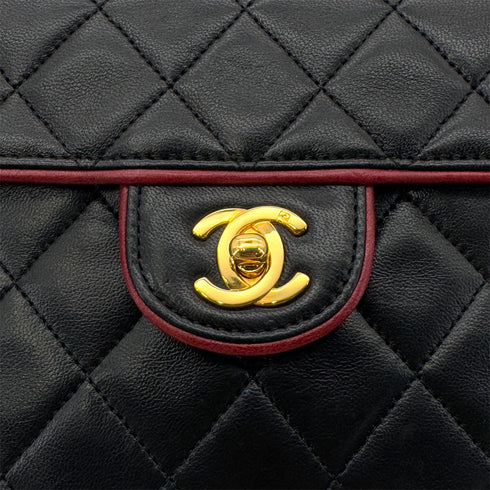 CHANEL VINTAGE MINI SQUARE 17 CHAIN SHOULDER BAG BLACK RED LAMB SKIN 90291370 - PURPOSE