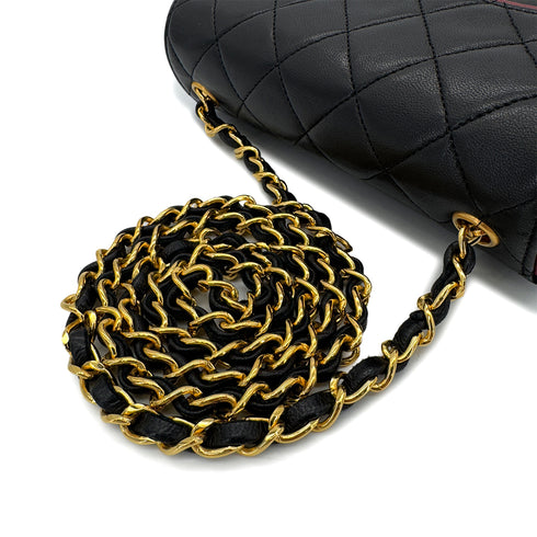 CHANEL VINTAGE MINI SQUARE 17 CHAIN SHOULDER BAG BLACK RED LAMB SKIN 90291370 - PURPOSE