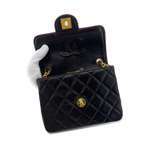 CHANEL VINTAGE MINI SQUARE 17 CHAIN SHOULDER BAG BLACK RED LAMB SKIN 90291370 - PURPOSE