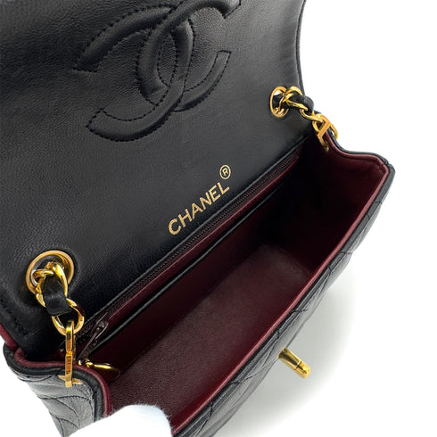 CHANEL VINTAGE MINI SQUARE 17 CHAIN SHOULDER BAG BLACK RED LAMB SKIN 90291370 - PURPOSE
