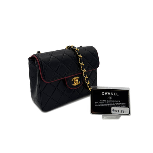 CHANEL VINTAGE MINI SQUARE 17 CHAIN SHOULDER BAG BLACK RED LAMB SKIN 90291370 - PURPOSE