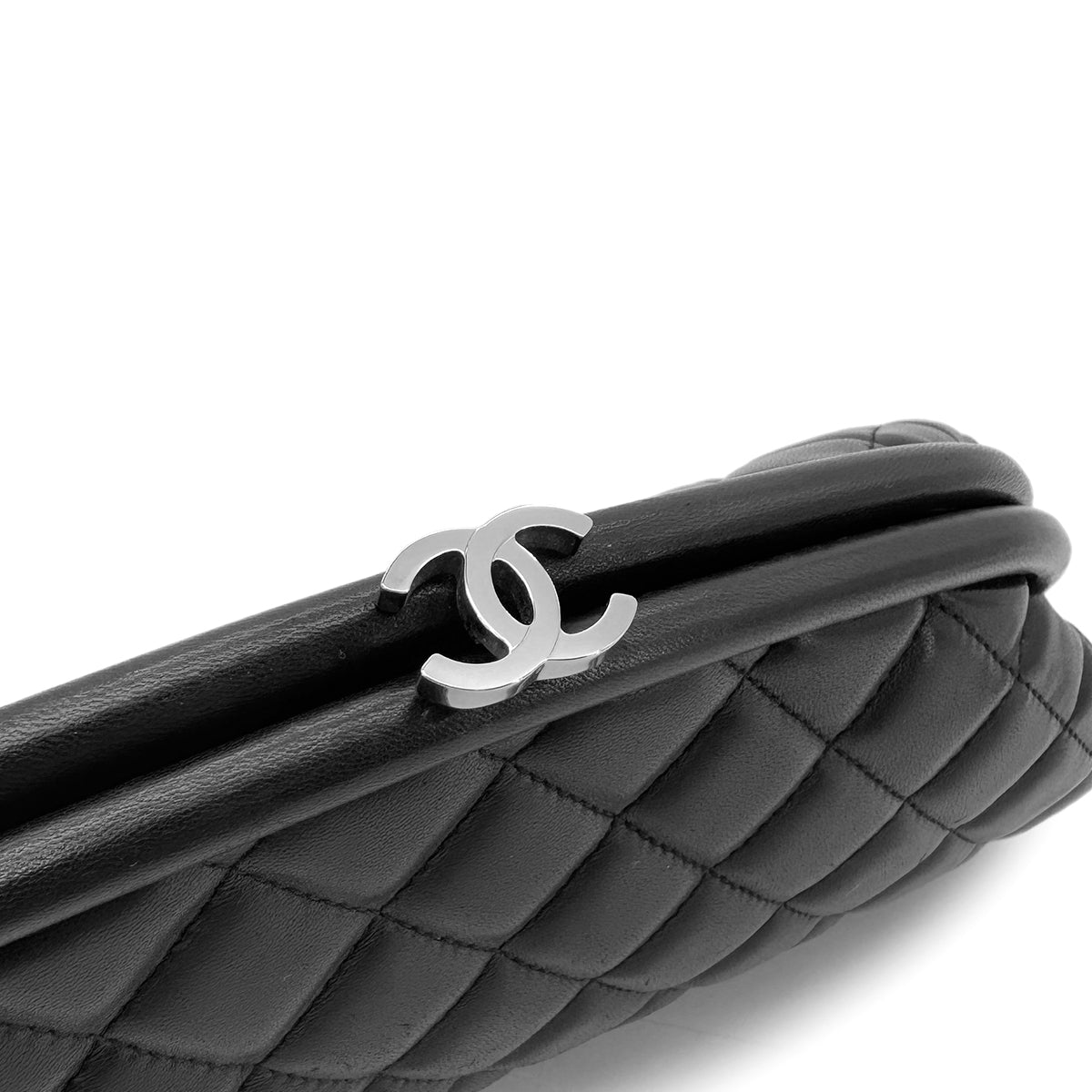 CHANEL MATELASSE CLUTCH BAG BLACK LAMB SKIN 90291371