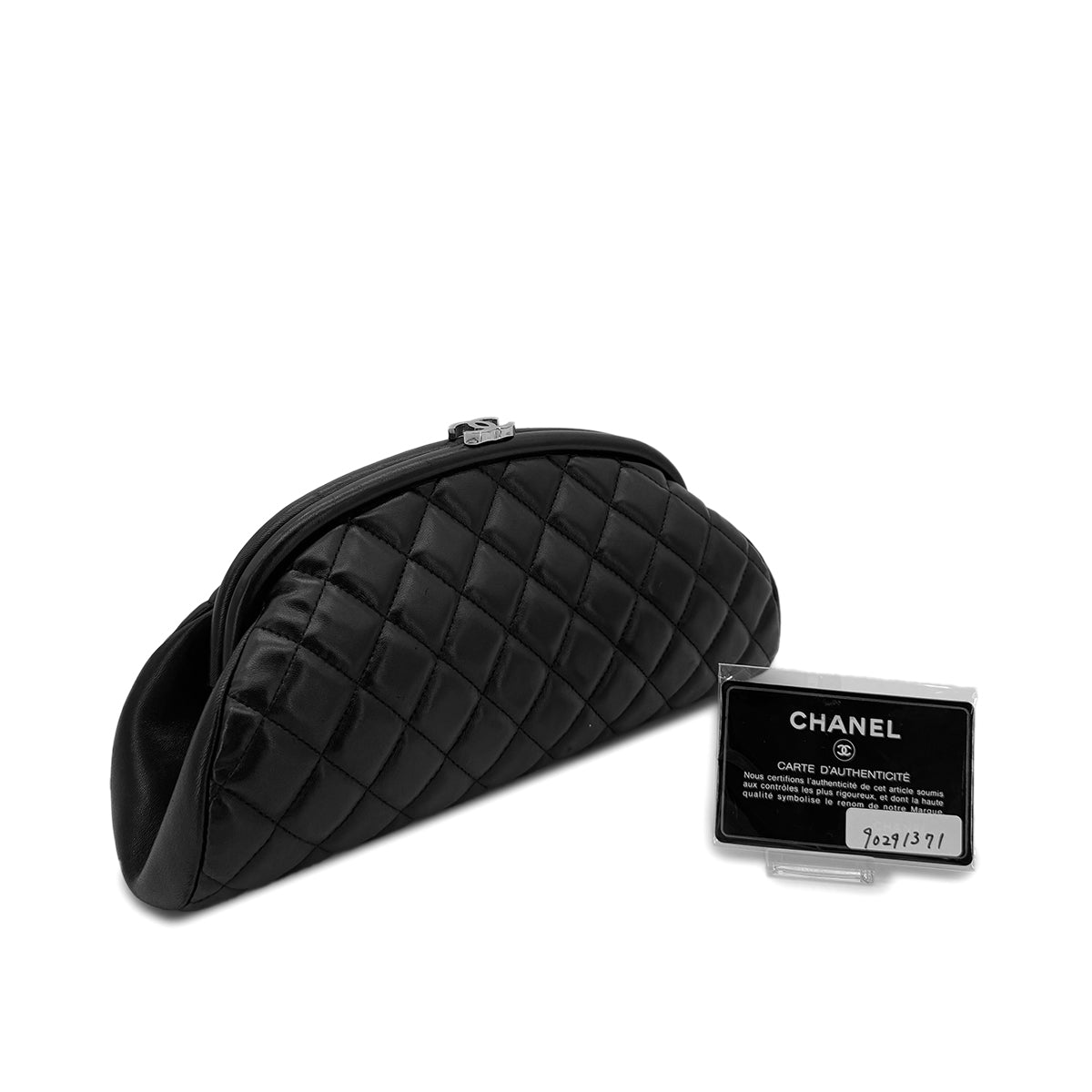 CHANEL MATELASSE CLUTCH BAG BLACK LAMB SKIN 90291371
