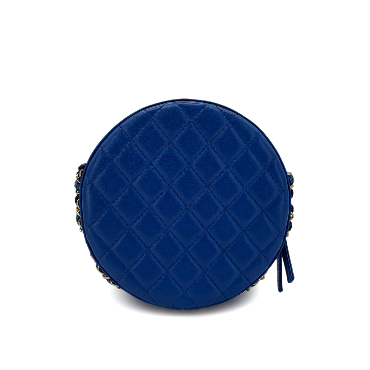 CHANEL LA PAUSA COCO MARK LIFESAVER ROUND CHAIN SHOULDER BAG BLUE BLACK VINYL LEATHER 90291372