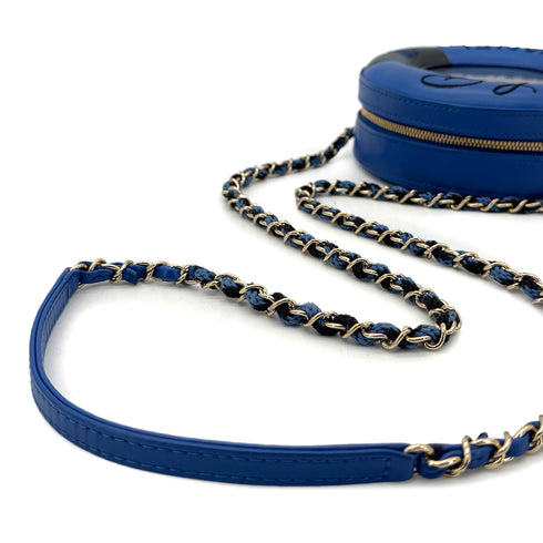 CHANEL LA PAUSA COCO MARK LIFESAVER ROUND CHAIN SHOULDER BAG BLUE BLACK VINYL LEATHER 90291372 - PURPOSE