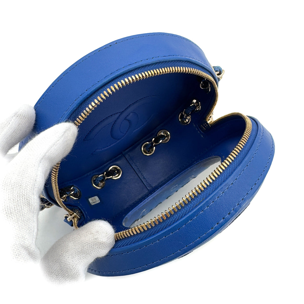 CHANEL LA PAUSA COCO MARK LIFESAVER ROUND CHAIN SHOULDER BAG BLUE BLACK VINYL LEATHER 90291372