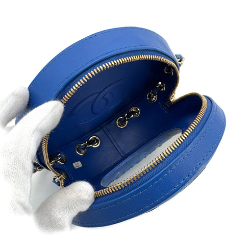 CHANEL LA PAUSA COCO MARK LIFESAVER ROUND CHAIN SHOULDER BAG BLUE BLACK VINYL LEATHER 90291372 - PURPOSE