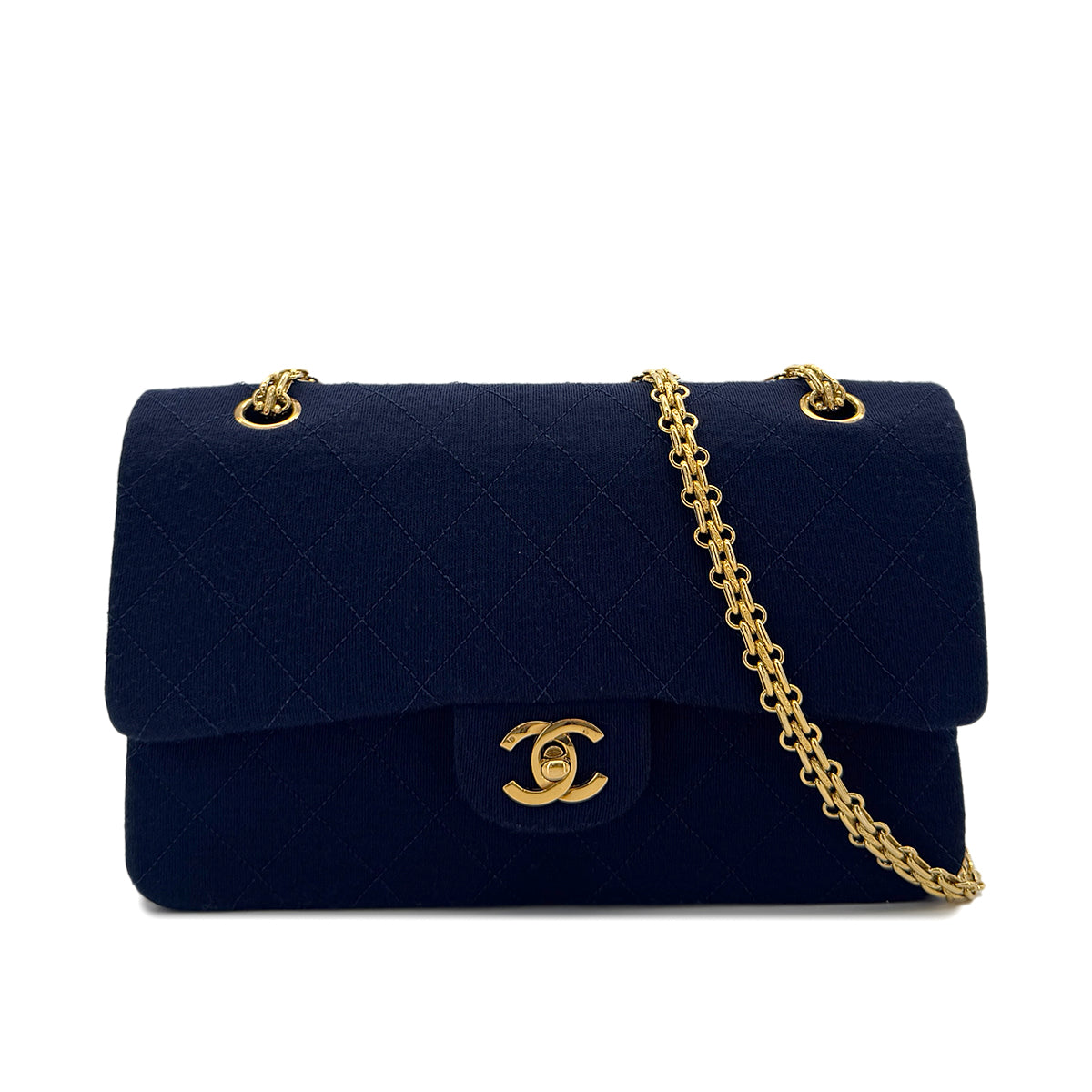CHANEL VINTAGE MATELASSE CHAIN SHOULDER BAG NAVY COTTON 90291374