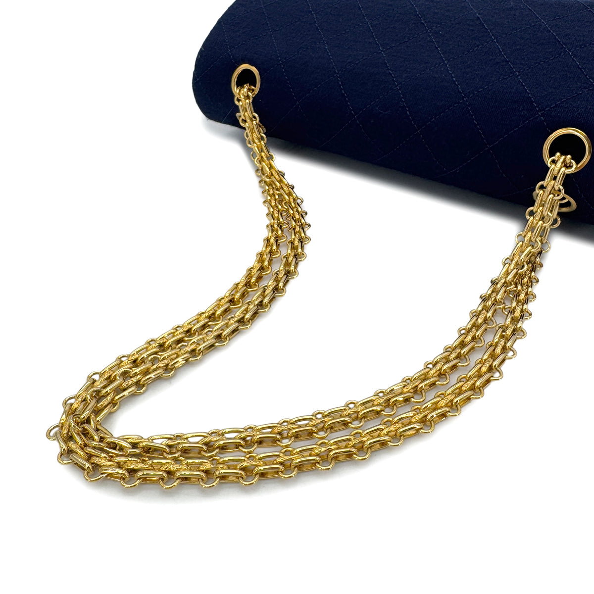 CHANEL VINTAGE MATELASSE CHAIN SHOULDER BAG NAVY COTTON 90291374