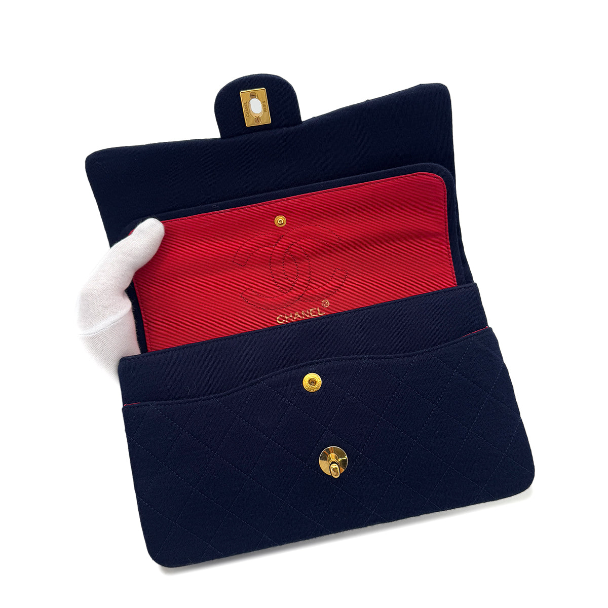 CHANEL VINTAGE MATELASSE CHAIN SHOULDER BAG NAVY COTTON 90291374