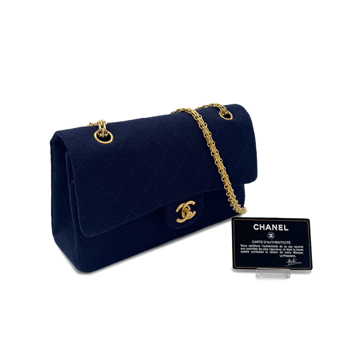 CHANEL VINTAGE MATELASSE CHAIN SHOULDER BAG NAVY COTTON 90291374
