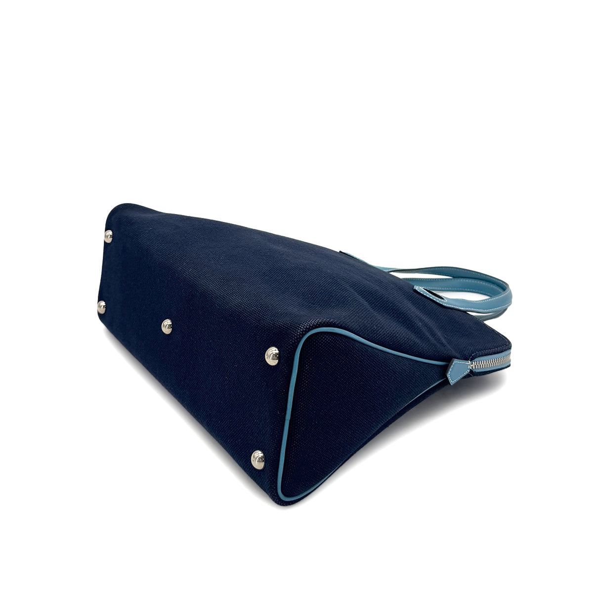 HERMES SAC HEEBOO PM BLUE MARINE BLUE JEAN TOILE H SWIFT HAND BAG □J 90291375