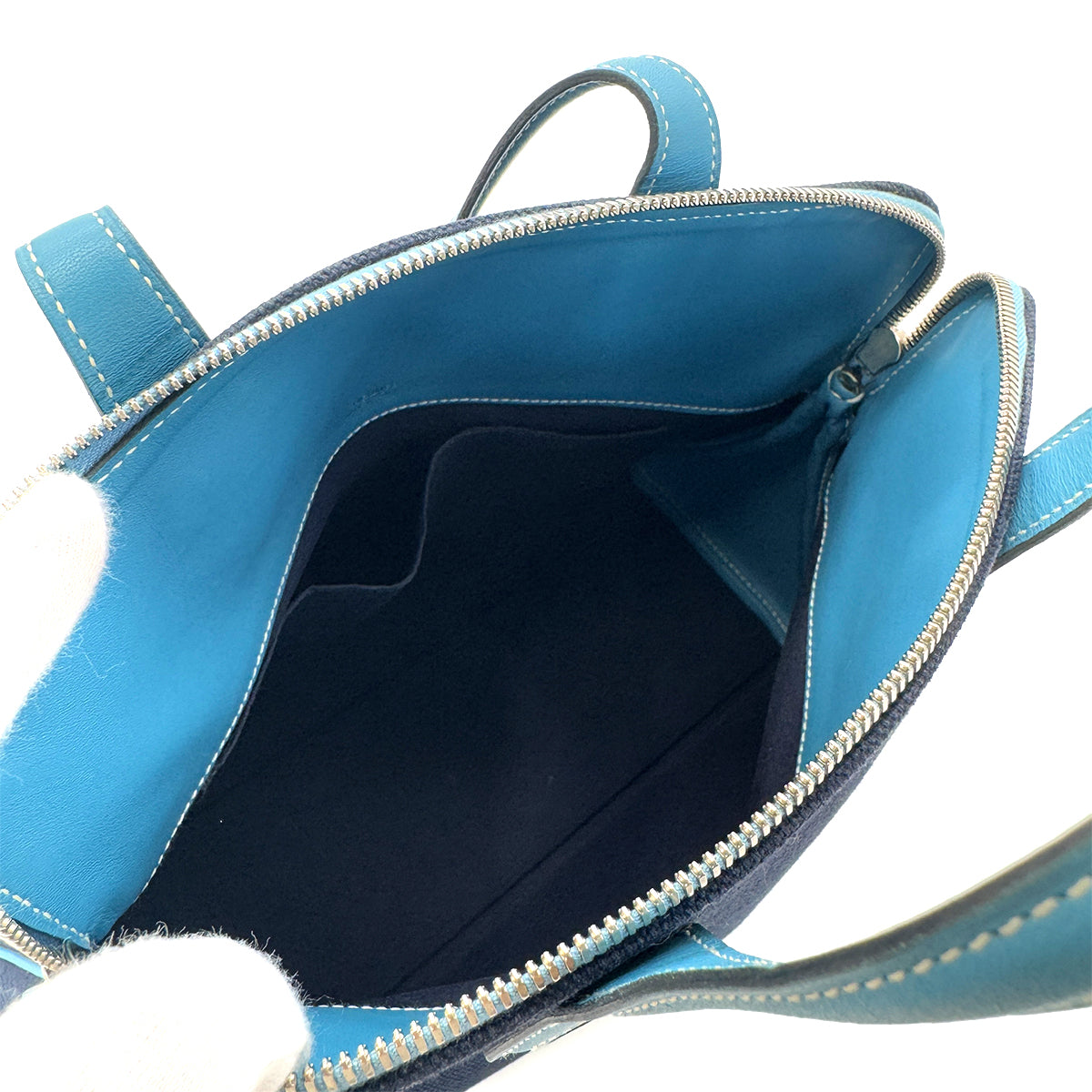 HERMES SAC HEEBOO PM BLUE MARINE BLUE JEAN TOILE H SWIFT HAND BAG □J 90291375