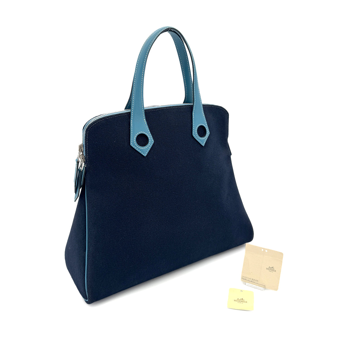 HERMES SAC HEEBOO PM BLUE MARINE BLUE JEAN TOILE H SWIFT HAND BAG □J 90291375