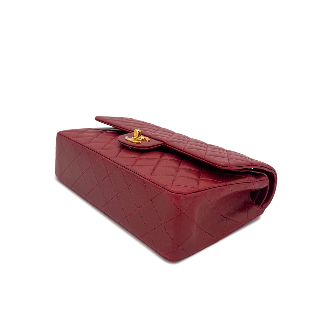 CHANEL VINTAGE CLASSIC FLAP MEDIUM CHAIN SHOULDER BAG RED LAMB SKIN 90291376