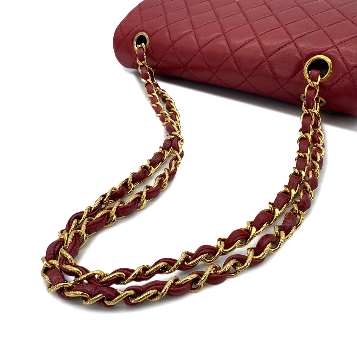 CHANEL VINTAGE CLASSIC FLAP MEDIUM CHAIN SHOULDER BAG RED LAMB SKIN 90291376