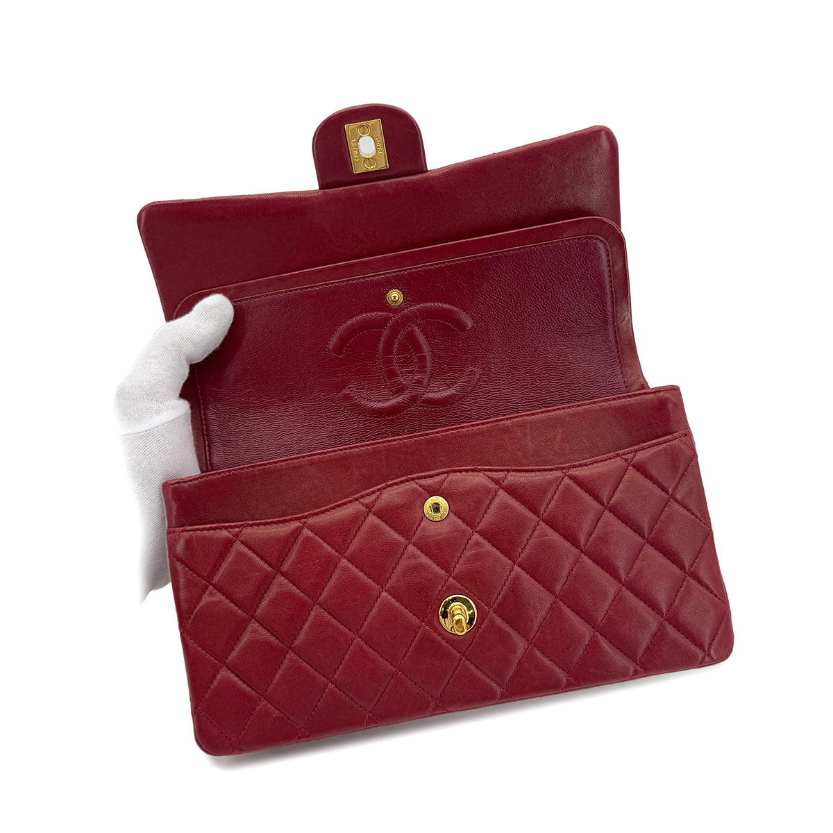 CHANEL VINTAGE CLASSIC FLAP MEDIUM CHAIN SHOULDER BAG RED LAMB SKIN 90291376