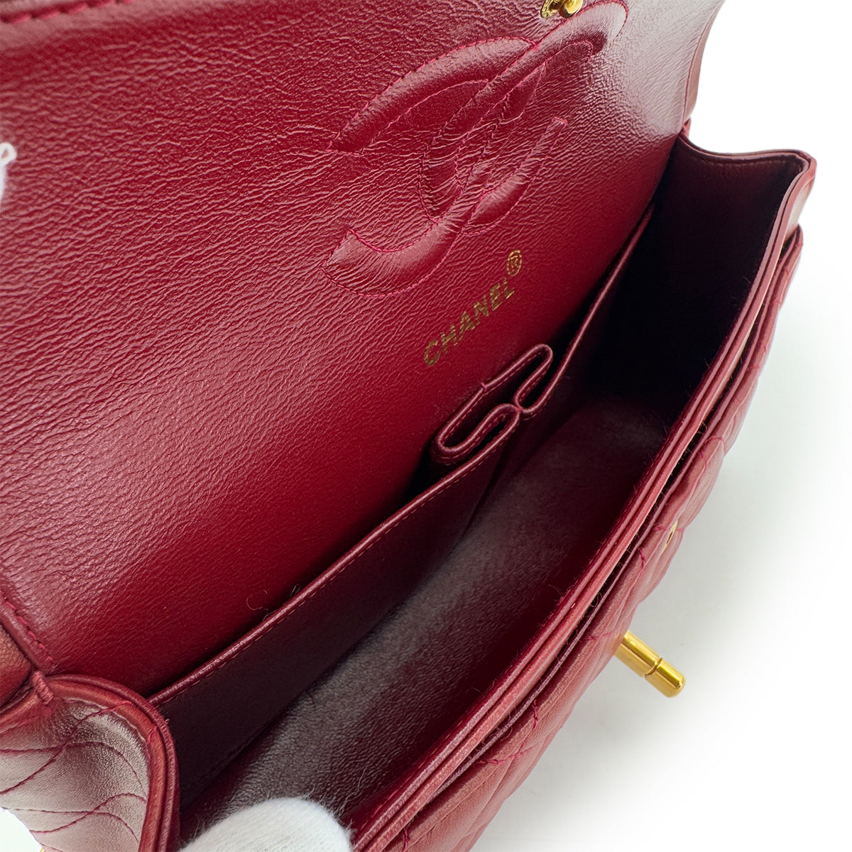 CHANEL VINTAGE CLASSIC FLAP MEDIUM CHAIN SHOULDER BAG RED LAMB SKIN 90291376
