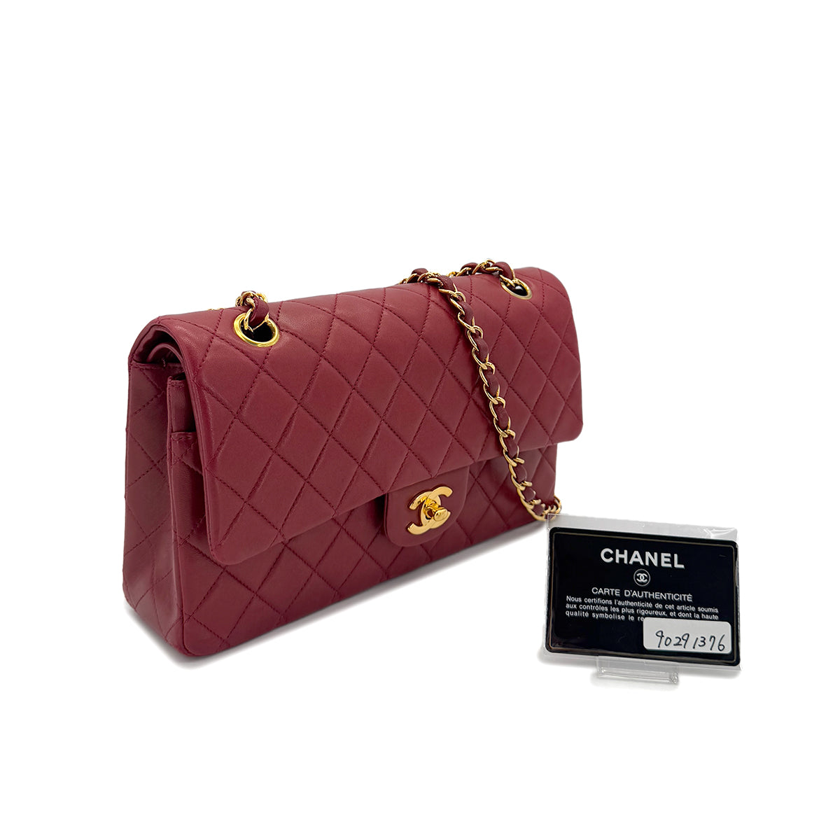 CHANEL VINTAGE CLASSIC FLAP MEDIUM CHAIN SHOULDER BAG RED LAMB SKIN 90291376