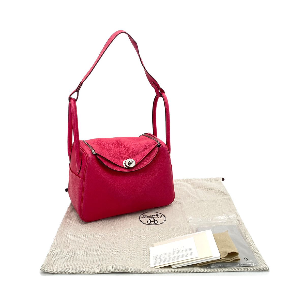 HERMES LINDY 26 ROSE EXTREME TAURILLON CLEMENCE SHOULDER BAG Y SHW 90291457