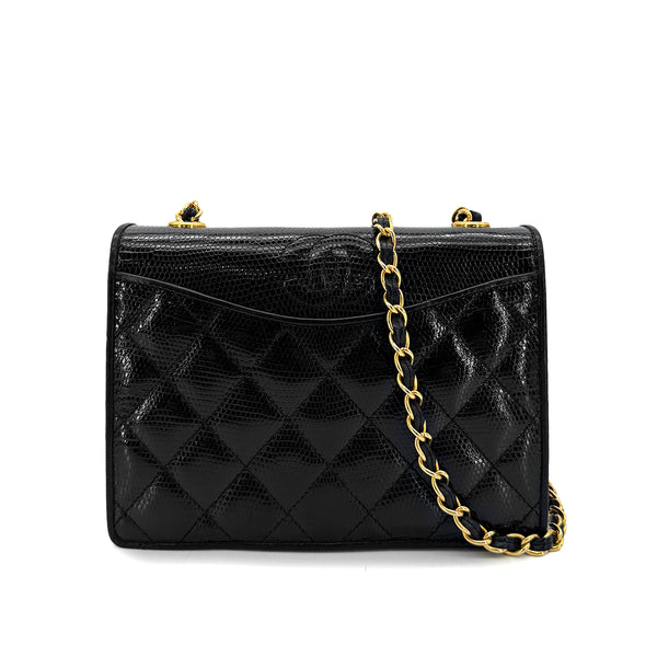 CHANEL VINTAGE MATELASSE CHAIN SHOULDER BAG BLACK LIZARD 90291459 - PURPOSE