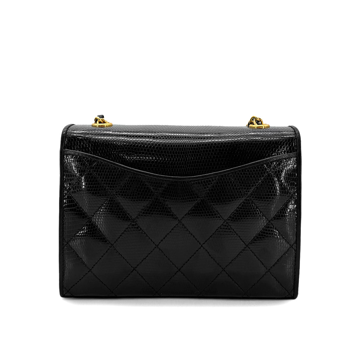CHANEL VINTAGE MATELASSE CHAIN SHOULDER BAG BLACK LIZARD 90291459