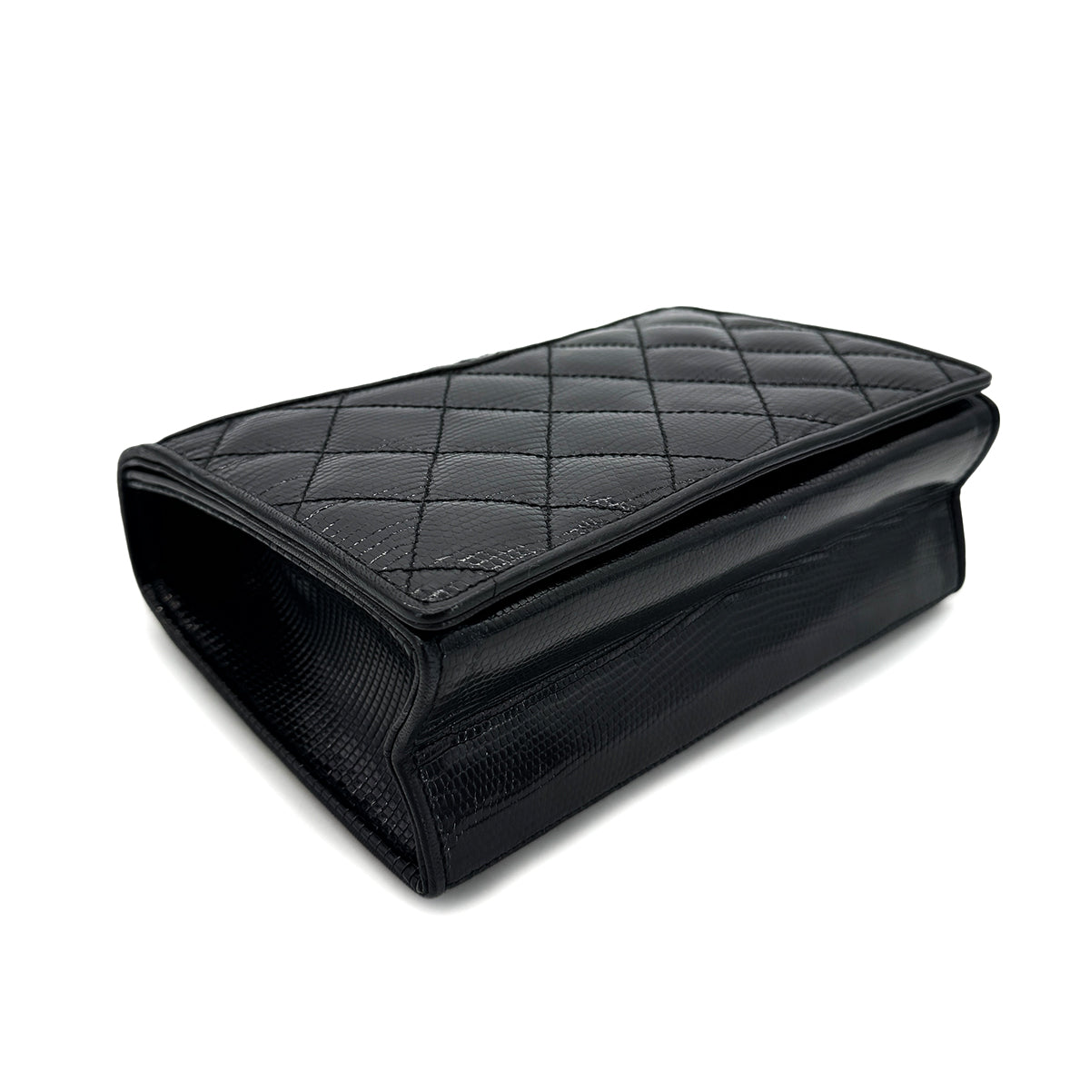 CHANEL VINTAGE MATELASSE CHAIN SHOULDER BAG BLACK LIZARD 90291459