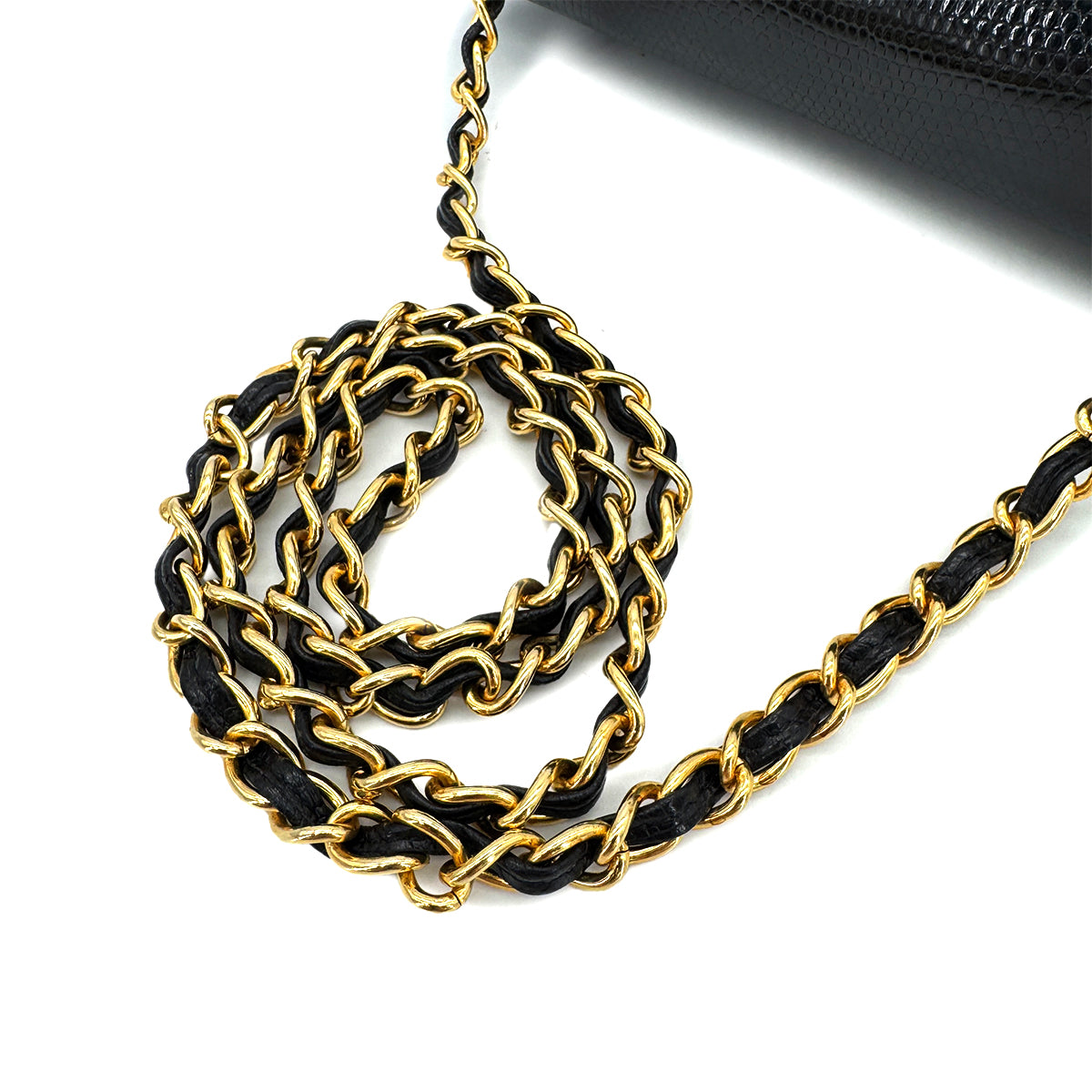 CHANEL VINTAGE MATELASSE CHAIN SHOULDER BAG BLACK LIZARD 90291459