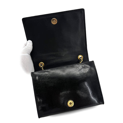 CHANEL VINTAGE MATELASSE CHAIN SHOULDER BAG BLACK LIZARD 90291459 - PURPOSE