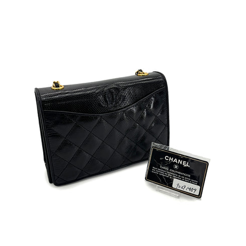 CHANEL VINTAGE MATELASSE CHAIN SHOULDER BAG BLACK LIZARD 90291459 - PURPOSE