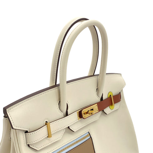 HERMES BIRKIN 30 COLORMATIC NATA CHAI CUIVRE MAUVE SYLVESTRE BLUE BRUME LIME VEAU SWIFT HAND BAG B GHW 90291460 - PURPOSE
