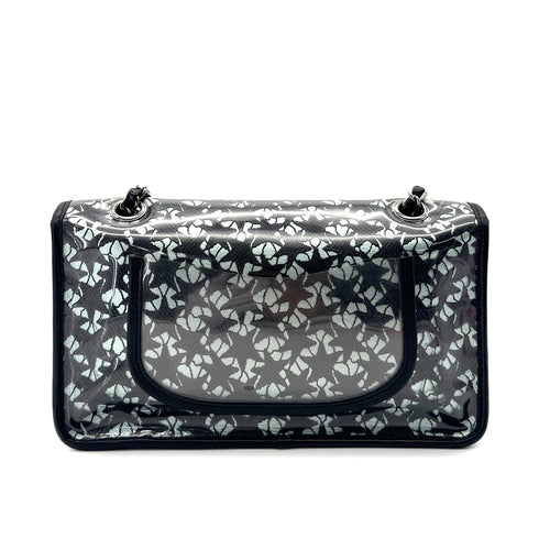 CHANEL VINTAGE TURN LOCK STAR LEACE CHAIN TOTE BAG CLEAR BLACK VINYL 90291463 - PURPOSE