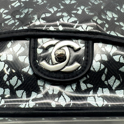 CHANEL VINTAGE TURN LOCK STAR LEACE CHAIN TOTE BAG CLEAR BLACK VINYL 90291463 - PURPOSE