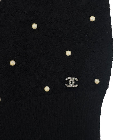 CHANEL KNIT LONG SLEEVE TOPS FAUX PEARL BLACK MOHAIR 40 P50 RTW 90291464