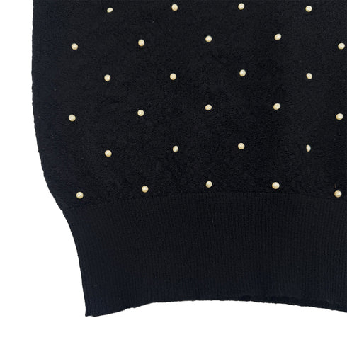 CHANEL KNIT LONG SLEEVE TOPS FAUX PEARL BLACK MOHAIR 40 P50 RTW 90291464